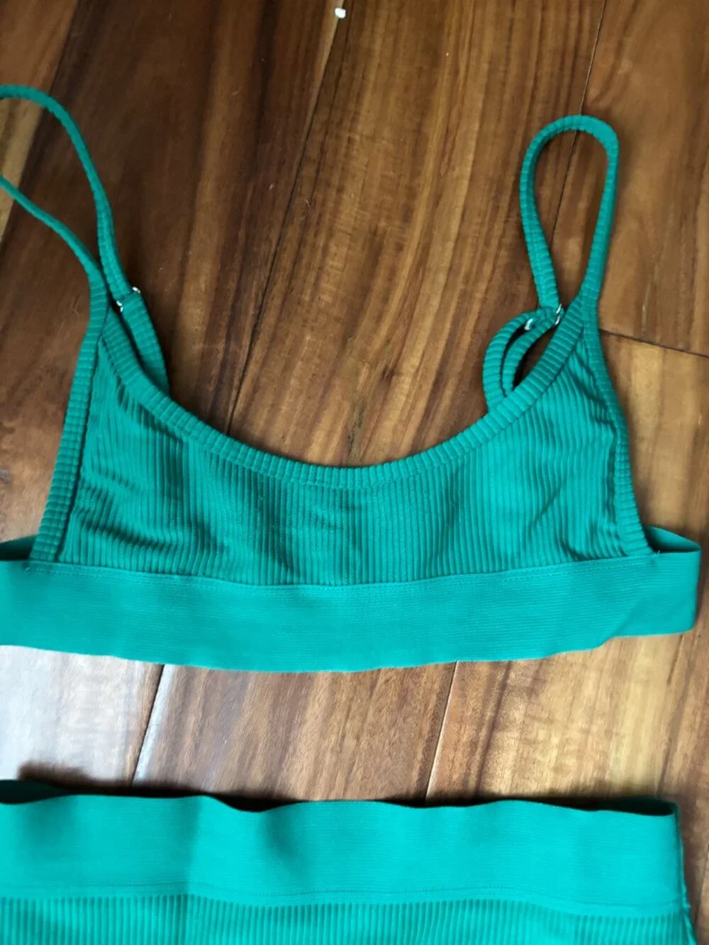 Frankies Bikinis Green Ribbed High-Waist Bikini Set - Size Small